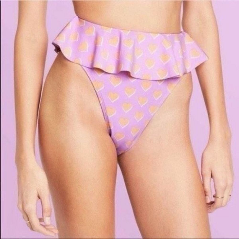 Stoney Clover X Target Heart Print High Waist High Leg Ruffle Swim Bottoms XS
